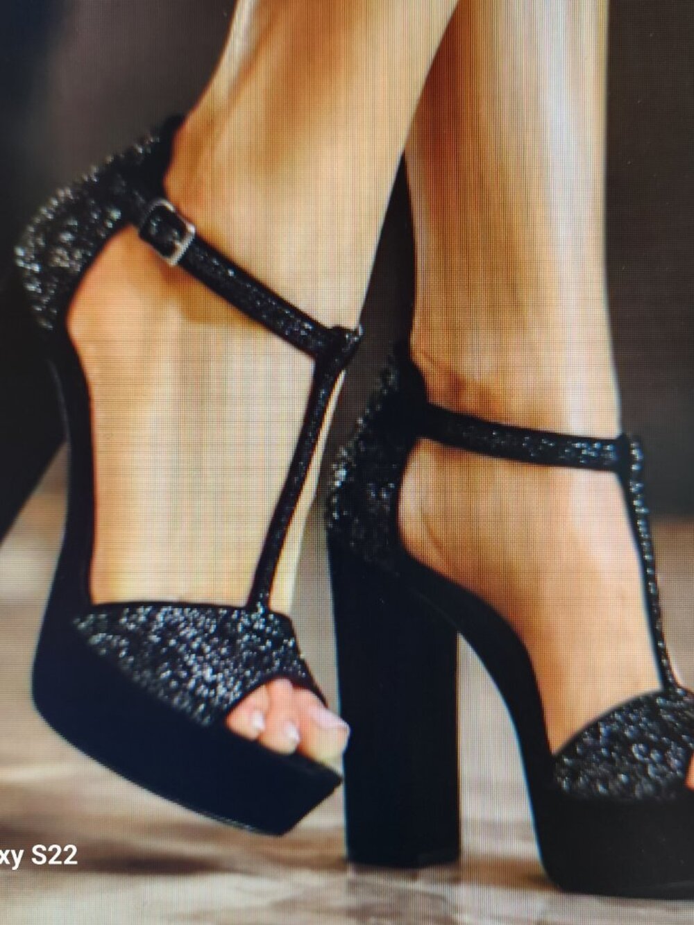 Rebecca Minkoff "Rosa" Black Glitter Platform Heeled Sandals. NIB. Size 10